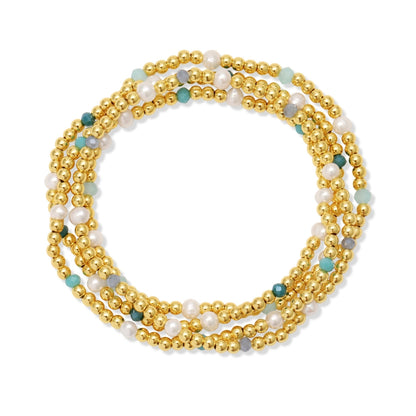 Set/12 3mm Beaded Stretch Bracelet with Small Glass Crystal and Small Pearl Accents