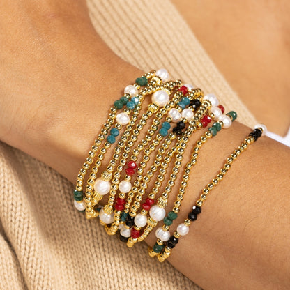 Set/12 3mm Beaded Crystal & Pearl Stretch Bracelets