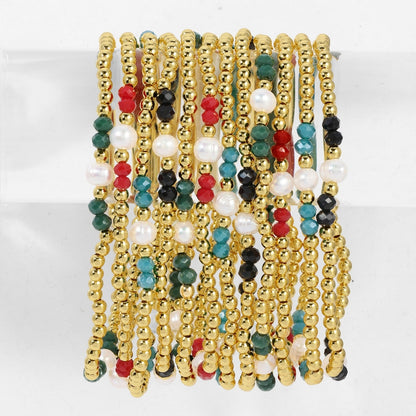 Set/12 3mm Beaded Crystal & Pearl Stretch Bracelets