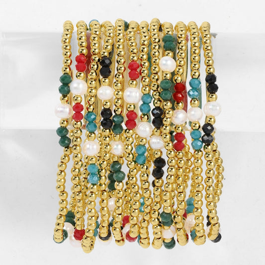 Set/12 3mm Beaded Crystal & Pearl Stretch Bracelets