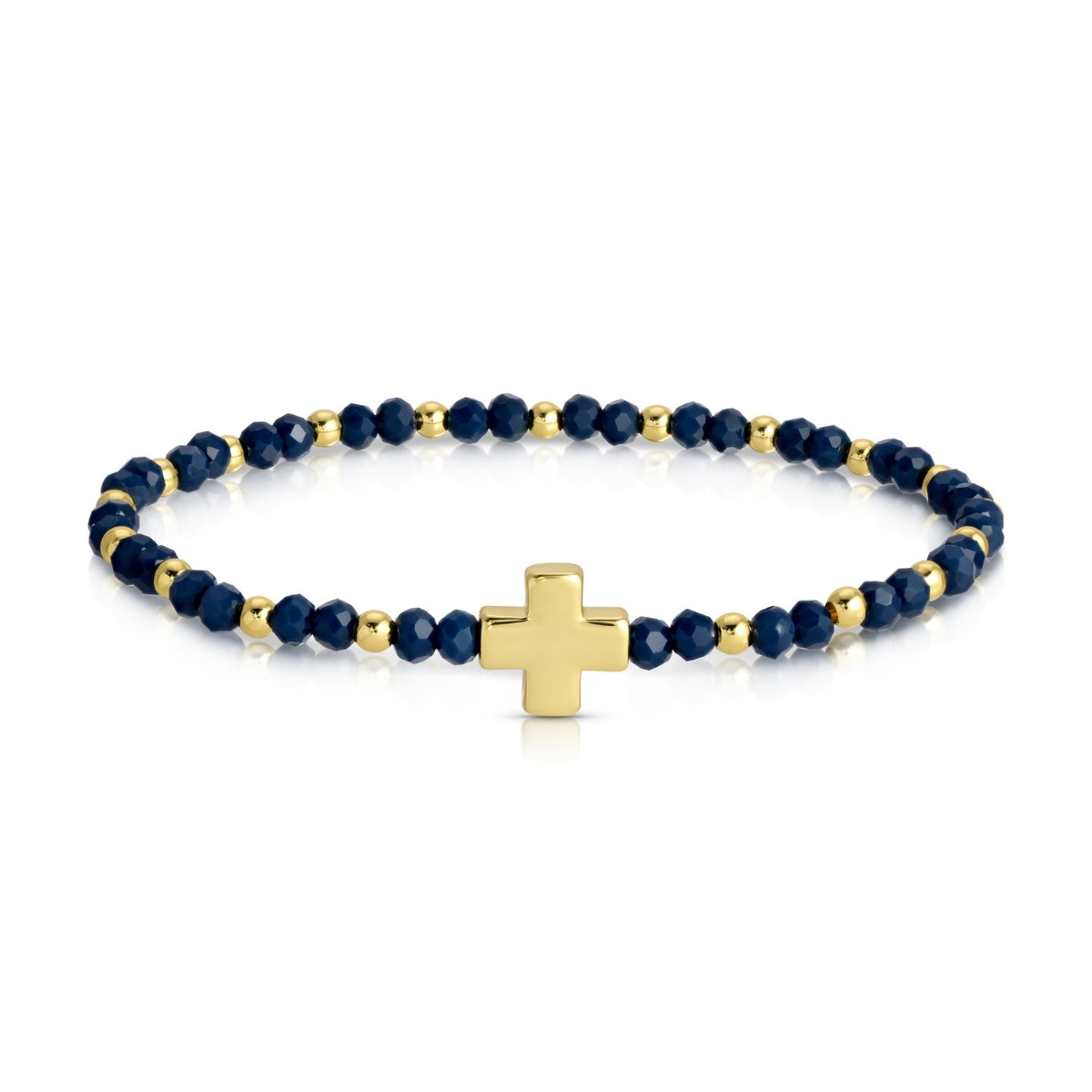 Set/12 4mm Stretch Bracelets with Colorful Crystals and Single Cross