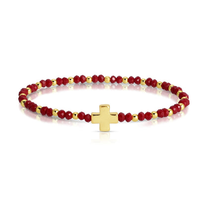 Set/12 4mm Stretch Bracelets with Colorful Crystals and Single Cross