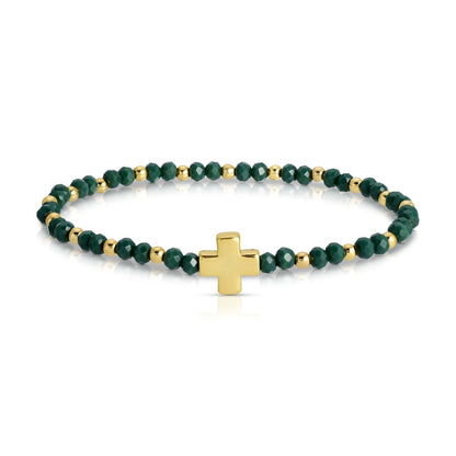 Set/12 4mm Stretch Bracelets with Colorful Crystals and Single Cross