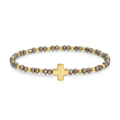 Set/12 4mm Stretch Bracelets with Colorful Crystals and Single Cross