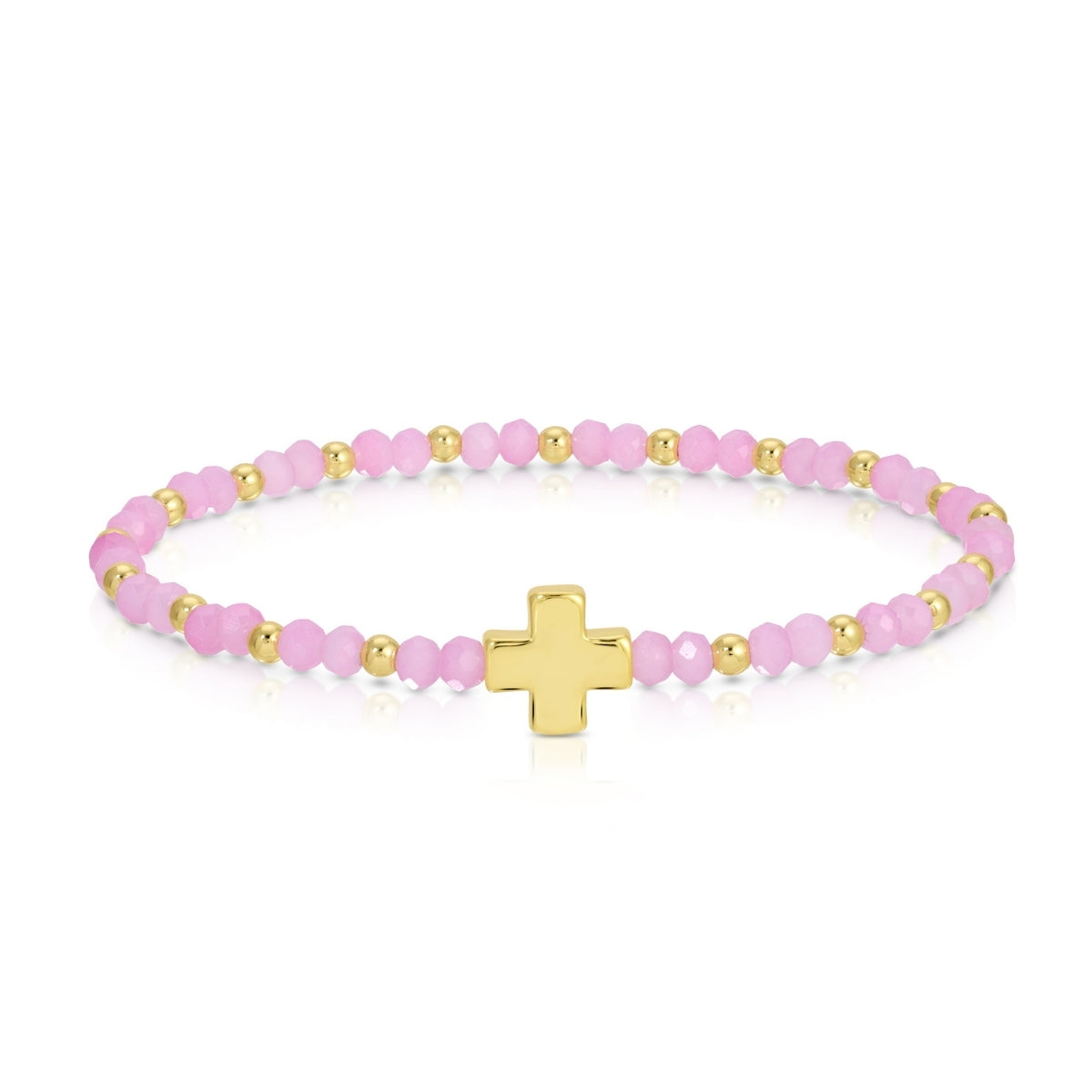 Set/12 4mm Stretch Bracelets with Colorful Crystals and Single Cross