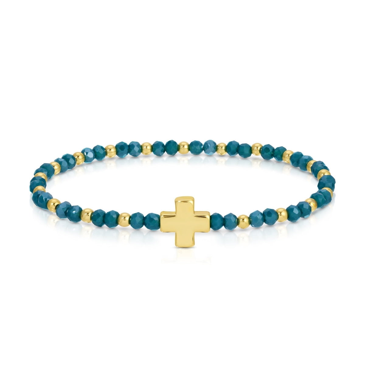 Set/12 4mm Stretch Bracelets with Colorful Crystals and Single Cross