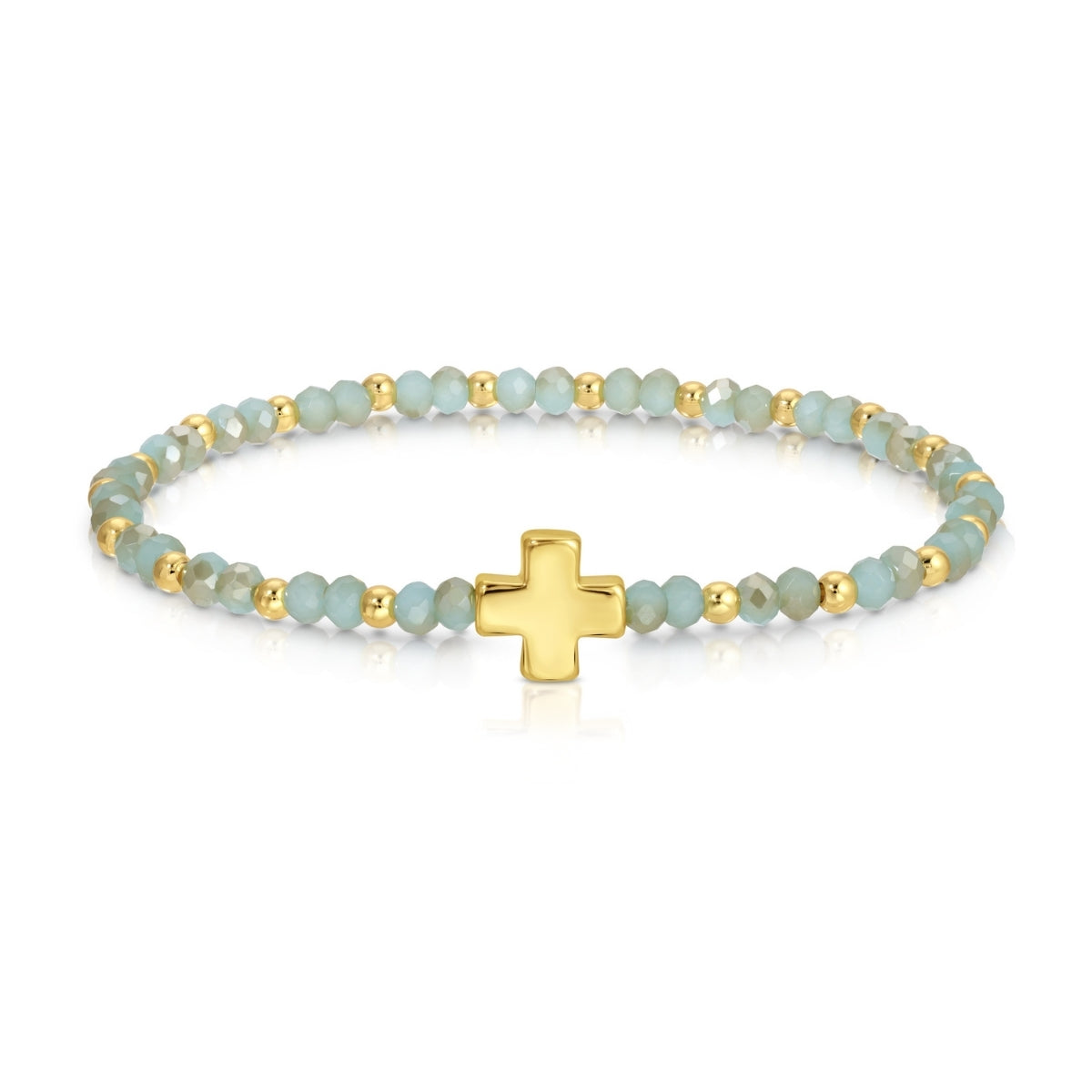 Set/12 4mm Stretch Bracelets with Colorful Crystals and Single Cross