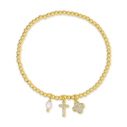 Classic Cross and Quatrefoil Charm Stretch Bracelet