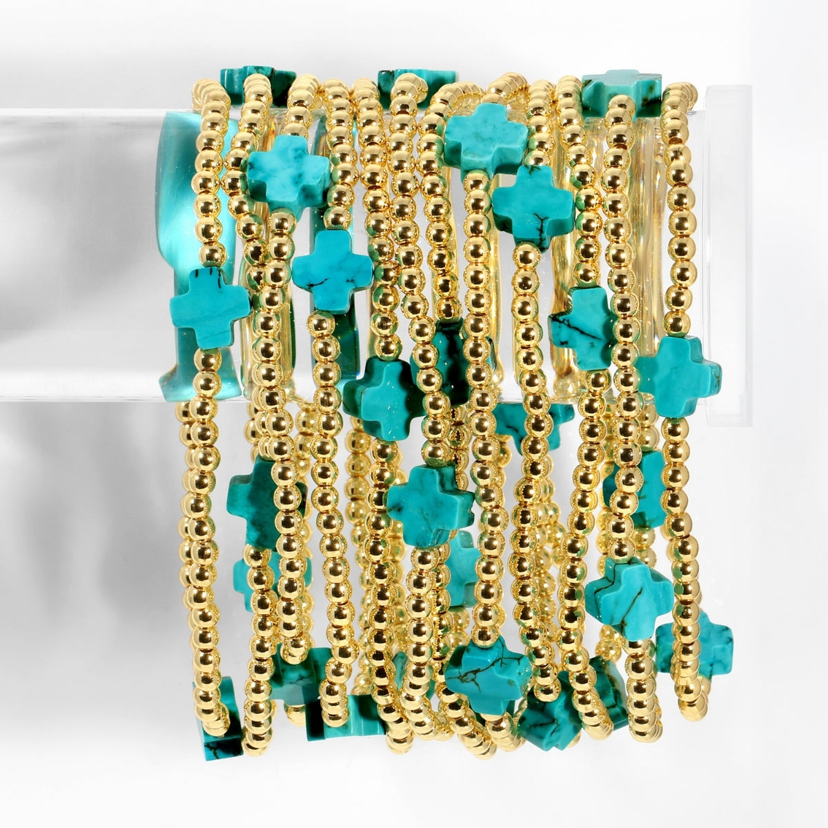 Set/12 3mm Stretch Bracelets with Stone Crosses