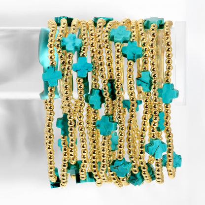 Set/12 3mm Stretch Bracelets with Stone Crosses
