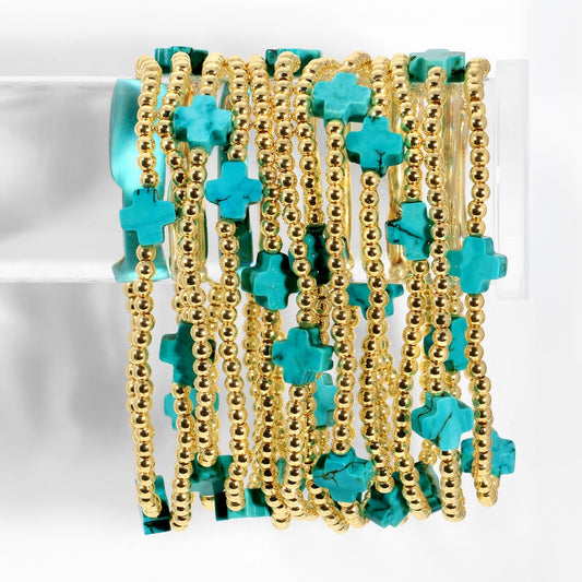 Set/12 3mm Stretch Bracelets with Stone Crosses