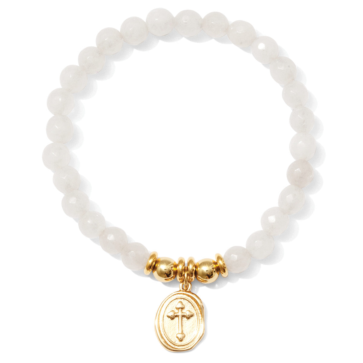 Stretch Stone Bracelet With Oval Cross Charm