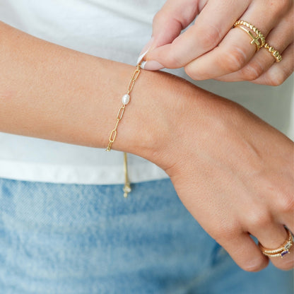 Delicate Link Chain Pearl Pulley Bracelet