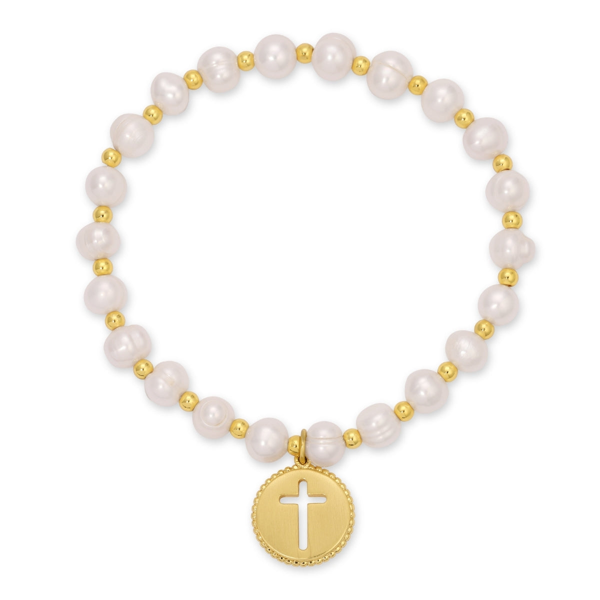 Pearl with Cross Bracelet