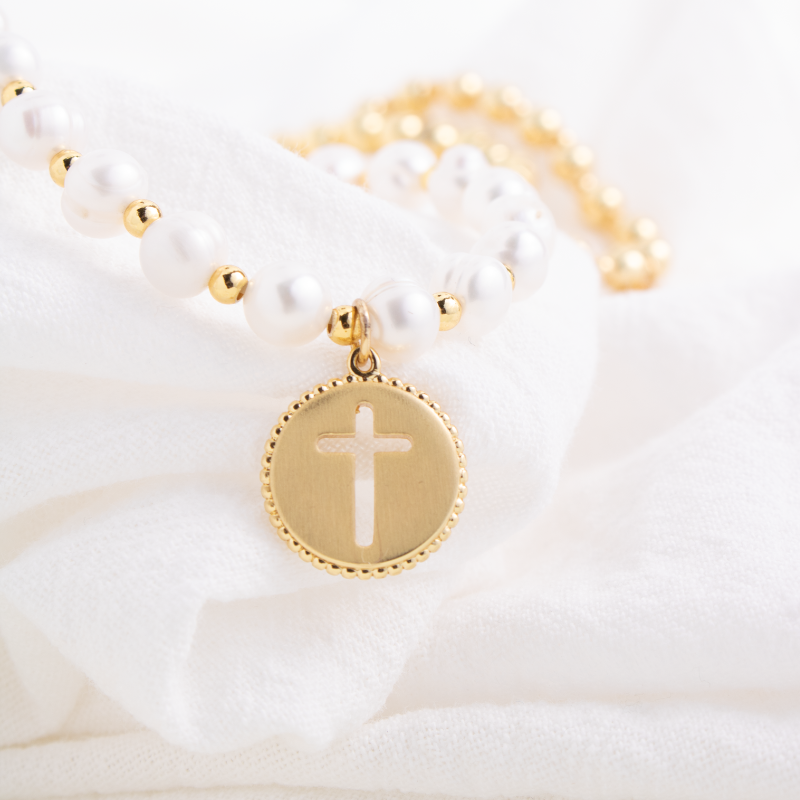 Pearl with Cross Bracelet