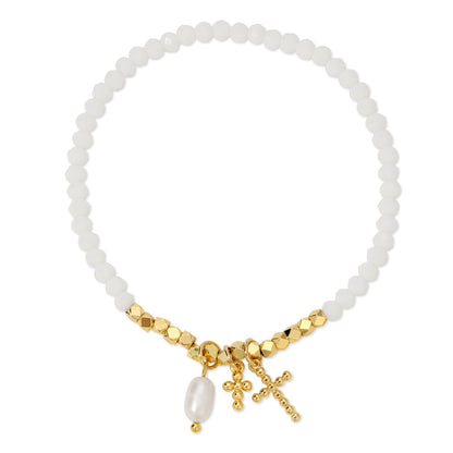 Dotted Cross and Pearl Stretch Bracelet