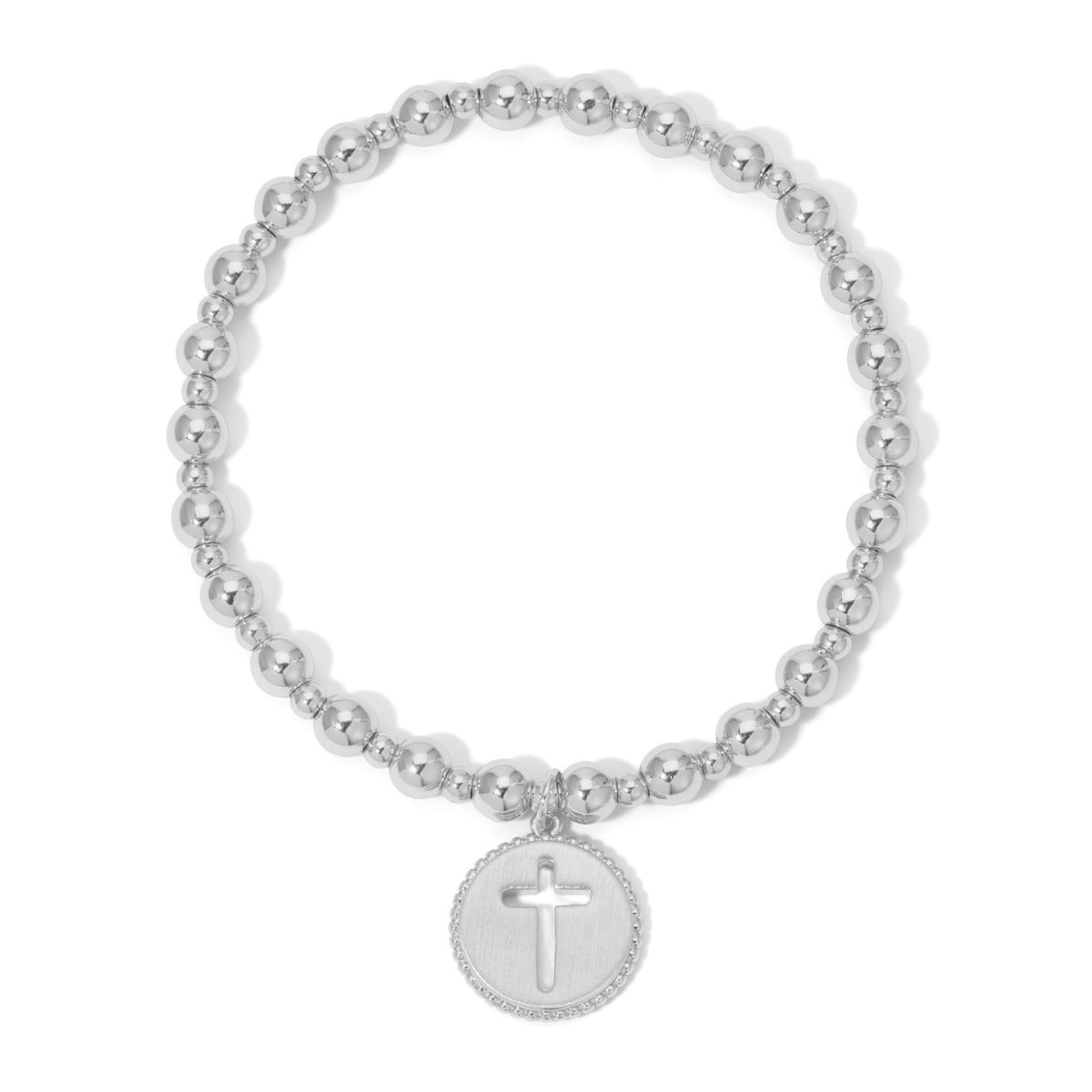 Beaded Stretch Bracelet with Cut-Out Cross Charm