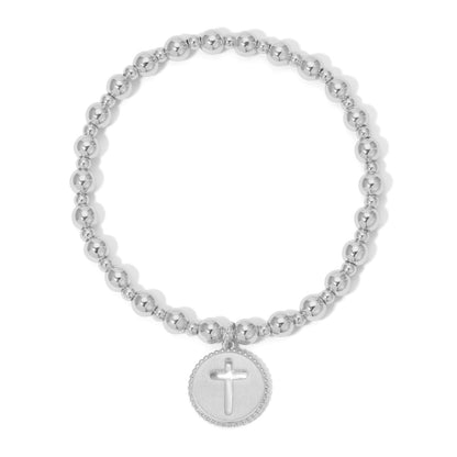 Beaded Stretch Bracelet with Cut-Out Cross Charm
