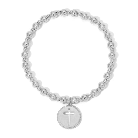 Beaded Stretch Bracelet with Cut-Out Cross Charm