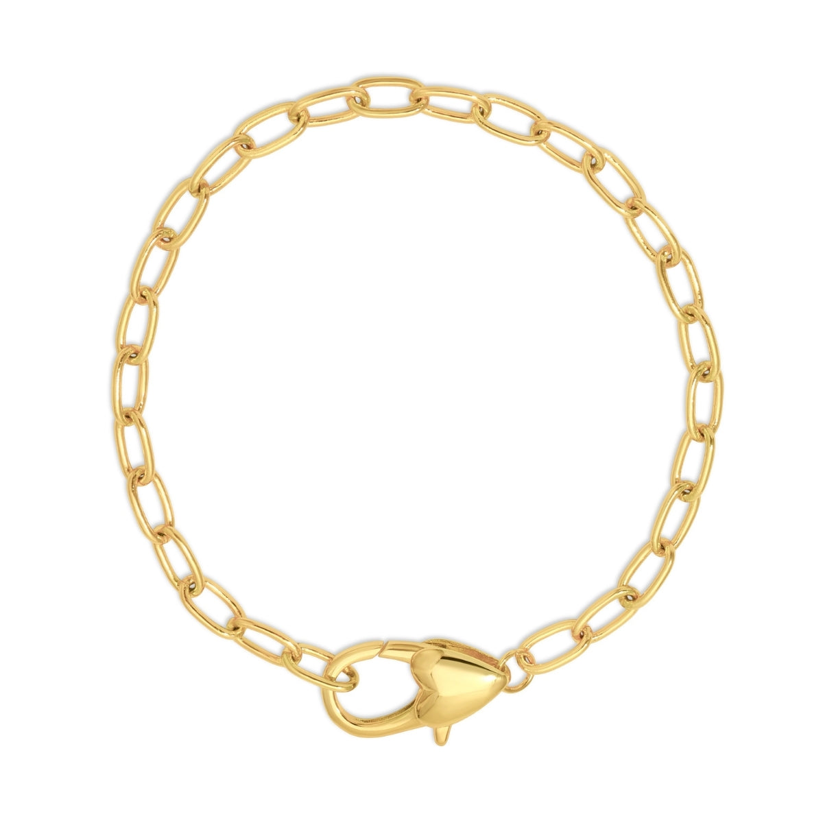 Gold chain bracelet with a clasp on a white background