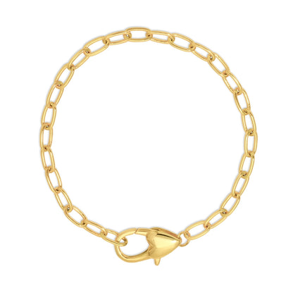 Gold chain bracelet with a clasp on a white background