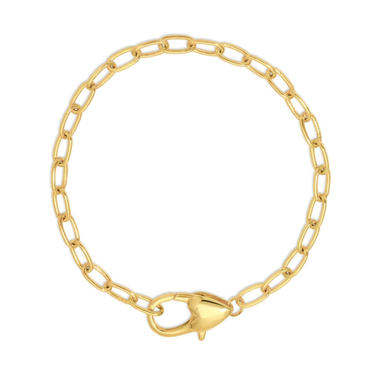 Gold chain bracelet with a clasp on a white background