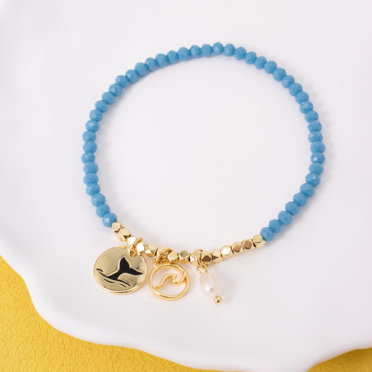 Whale's Tail and Wave Stretch Charm Bracelet