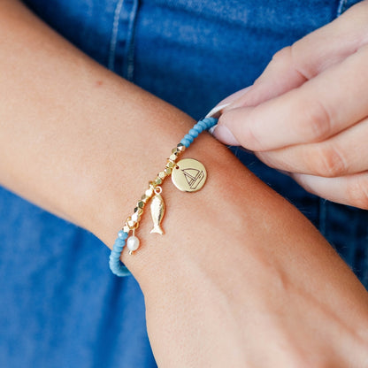 Sailboat and Fish Stretch Charm Bracelet