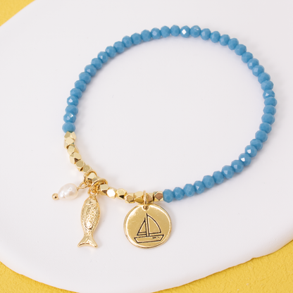 Sailboat and Fish Stretch Charm Bracelet