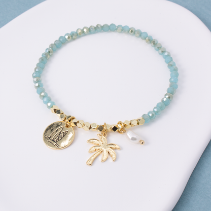 Surfboard and Palm Tree Stretch Charm Bracelet