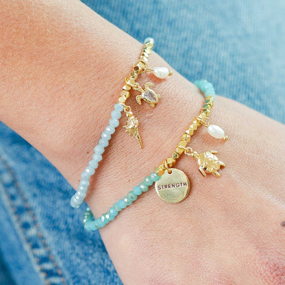 Turtle and Strength Stretch Charm Bracelet