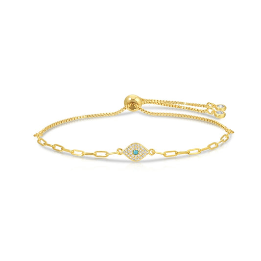 Gold bracelet with a central gemstone on a white background