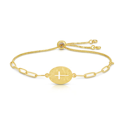 The Gilded Grace Cross Cut-Out Pulley Bracelet