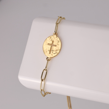 The Gilded Grace Cross Cut-Out Pulley Bracelet