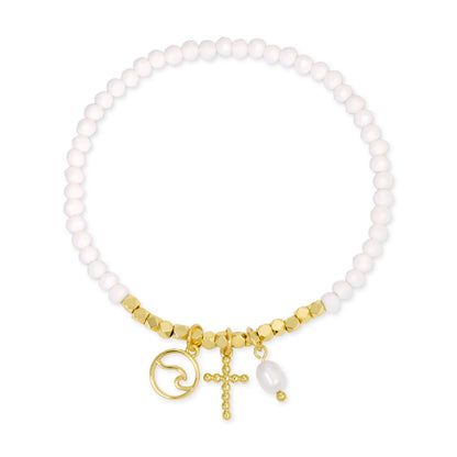 The Sacred Sea Stretch Bracelet with Wave and Cross