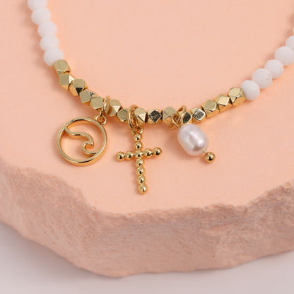 The Sacred Sea Stretch Bracelet with Wave and Cross