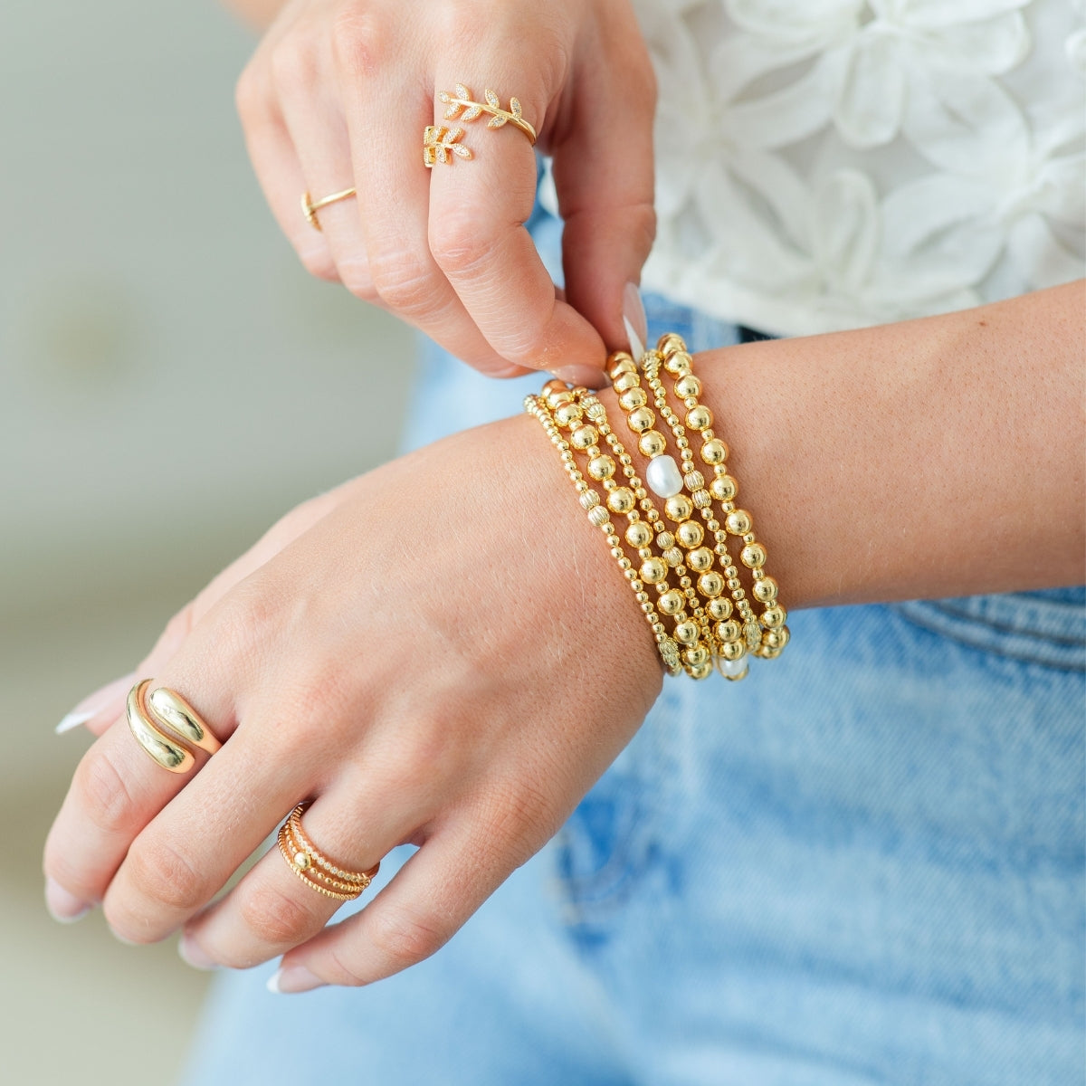 Set/12 6mm Stretch Bead Bracelets with Large Pearl Accents