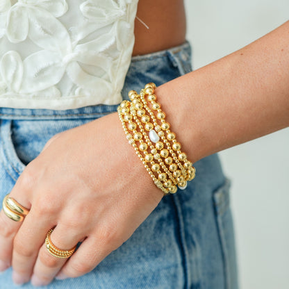 Set/12 6mm Stretch Bead Bracelets with Large Pearl Accents