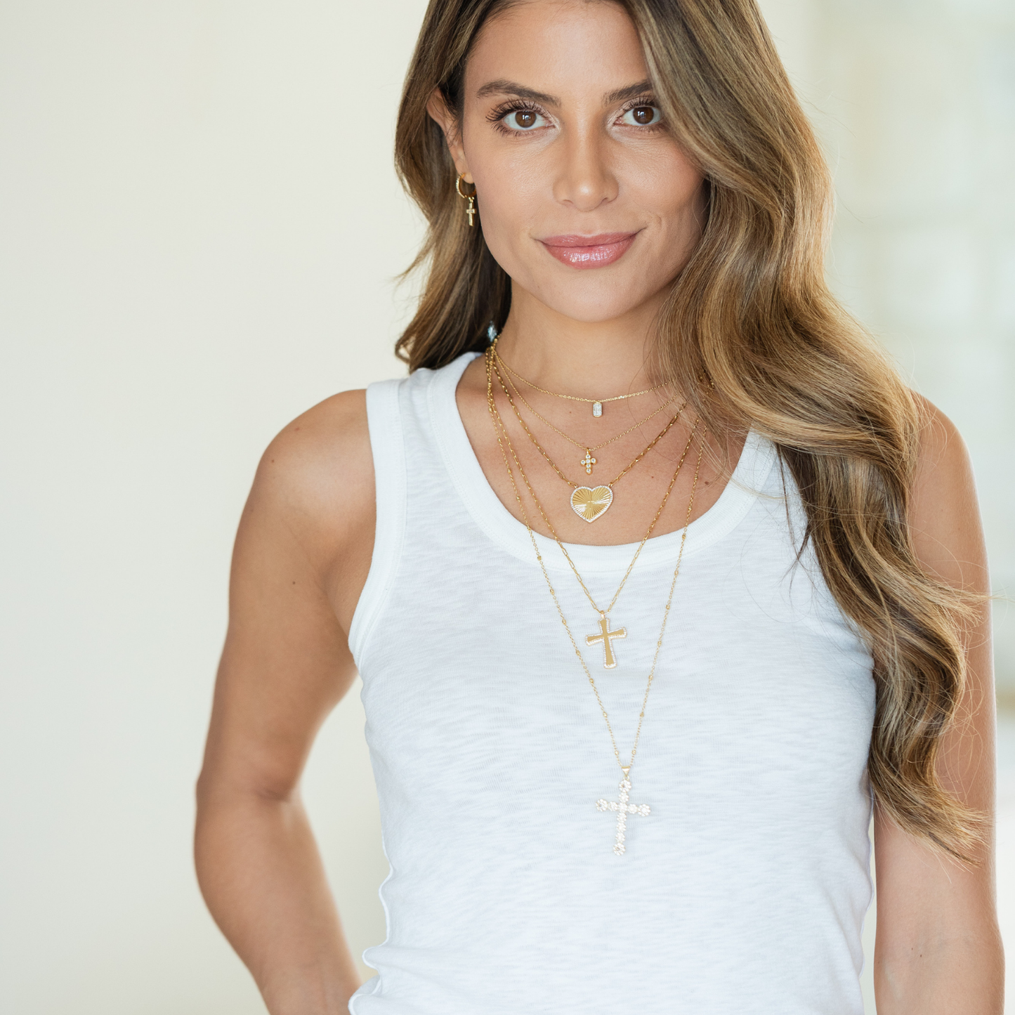 Large Pave Accented Cross on Paperclip Chain