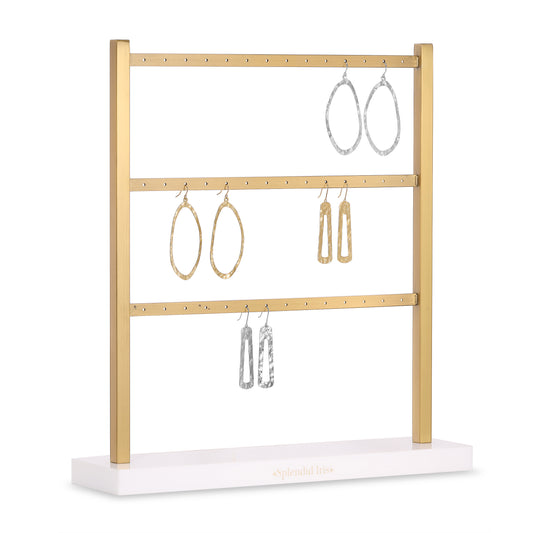 Branded Gold & White 3 Level Earring Display