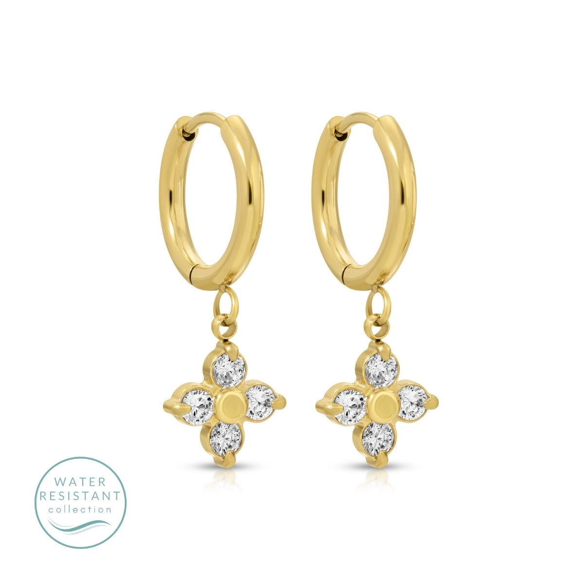 Simple Huggies with CZ Flower, Water-Resistant