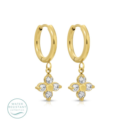 Simple Huggies with CZ Flower, Water-Resistant