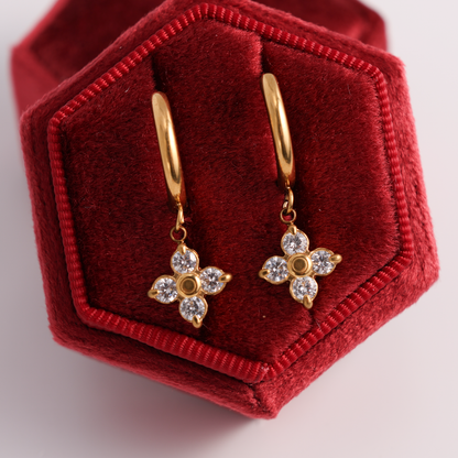 Simple Huggies with CZ Flower, Water-Resistant