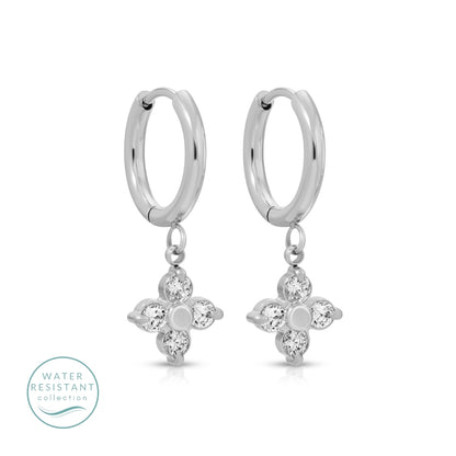 Simple Huggies with CZ Flower, Water-Resistant