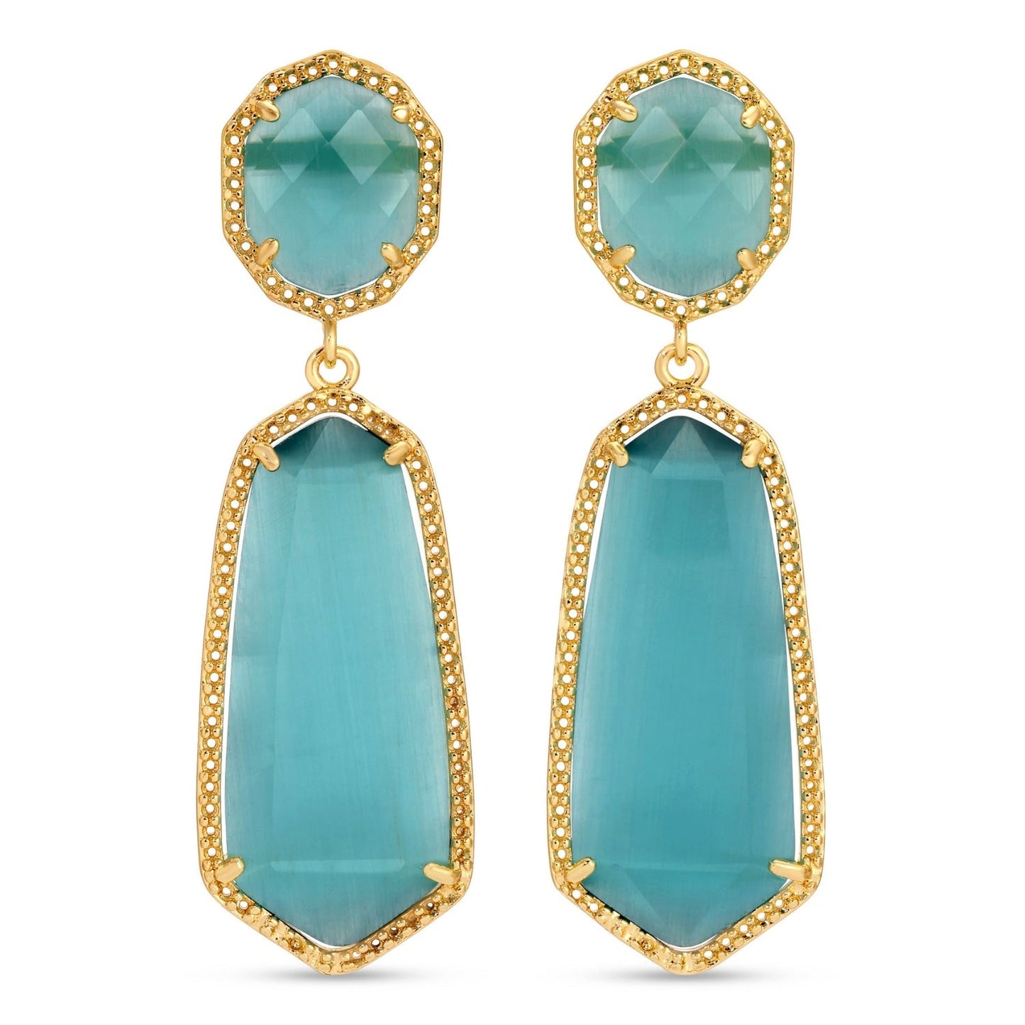 Charlotte, Long Double Drop Stone Stud Earrings