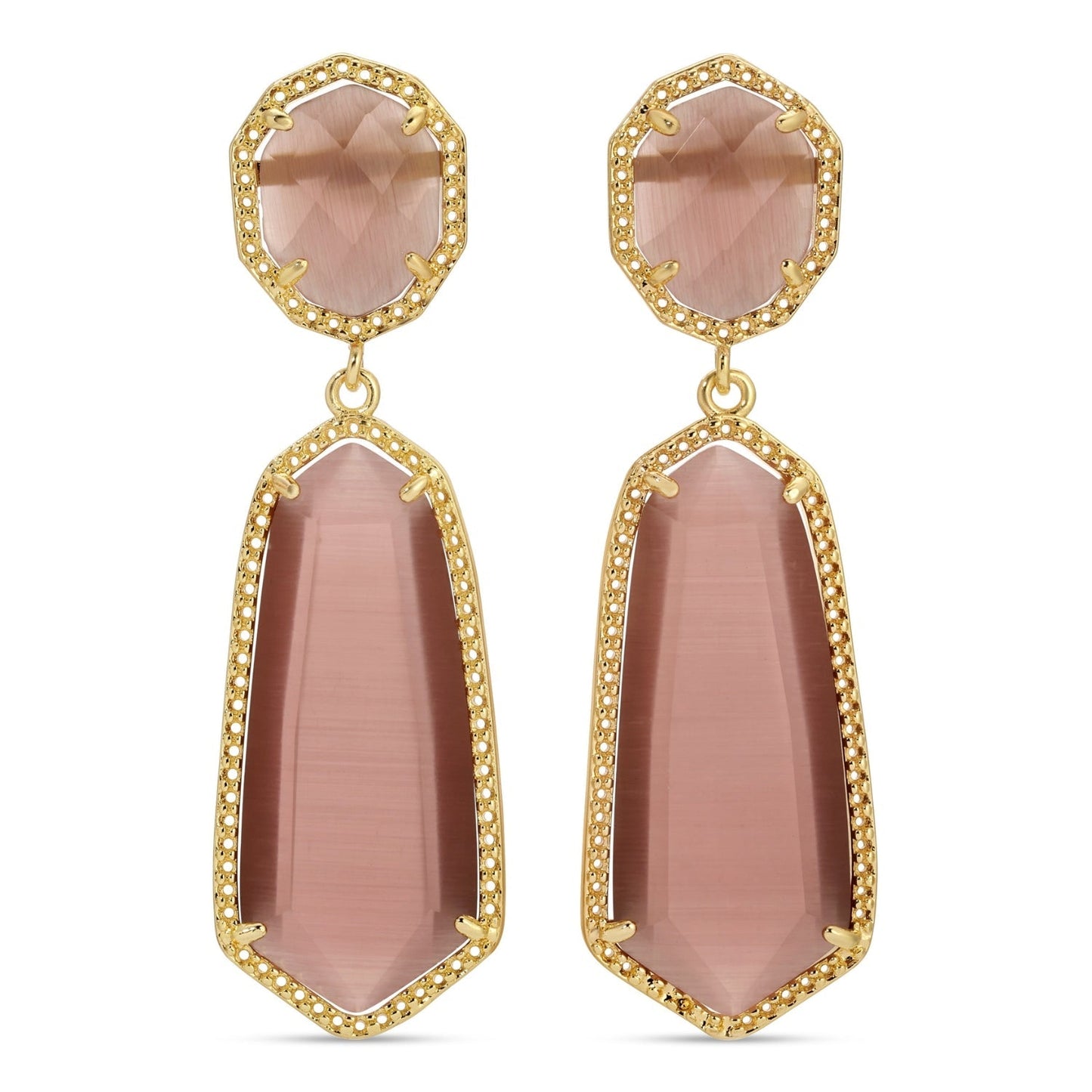 Charlotte, Long Double Drop Stone Stud Earrings