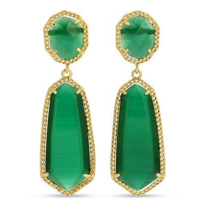 Charlotte, Long Double Drop Stone Stud Earrings