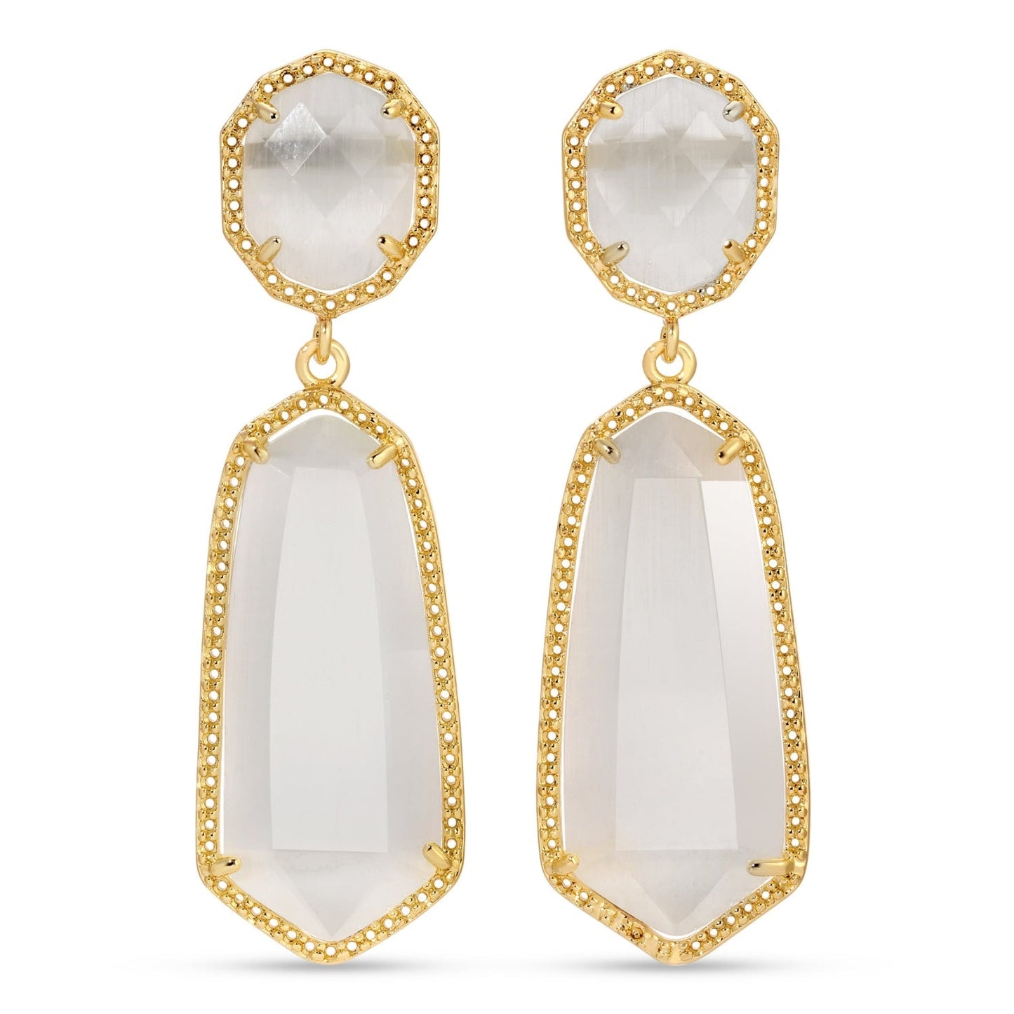 Charlotte, Long Double Drop Stone Stud Earrings