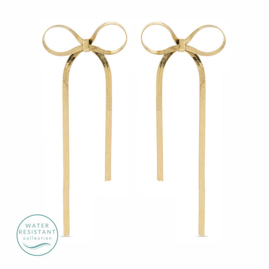 Flowy Long Bow Earrings, Water Resistant