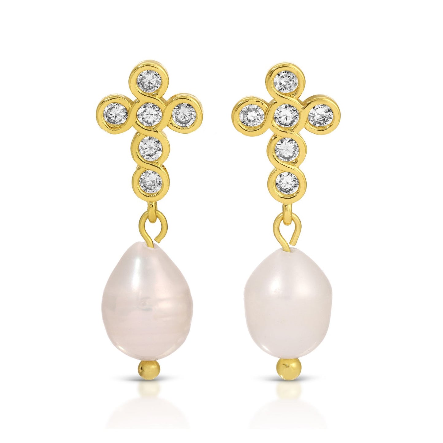 CZ Cross Pearl Drop Earrings